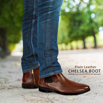 Hand Made Chelsea Boots With Side Zip in Brown Leather For Men By Brune & Bareskin