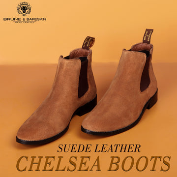 Tan Suede Leather Chelsea Boots with Leather Sole