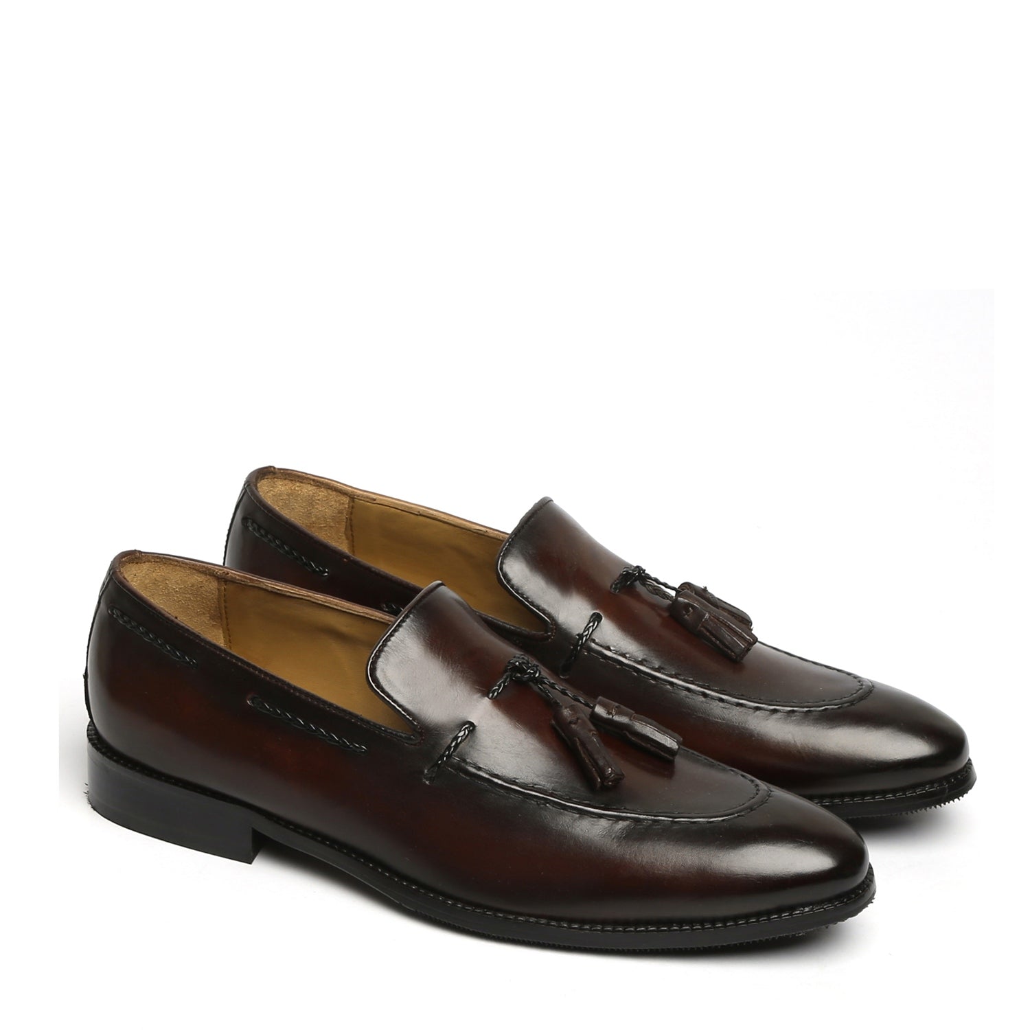 Dark Brown Loafers with Side Lacing Tassel Design in Genuine Leather By Brune & Bareskin