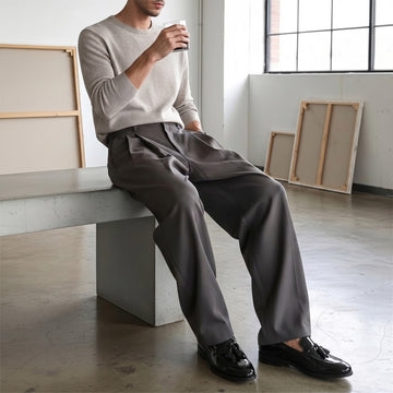 Side Lacing Tassel Loafers in Black Leather