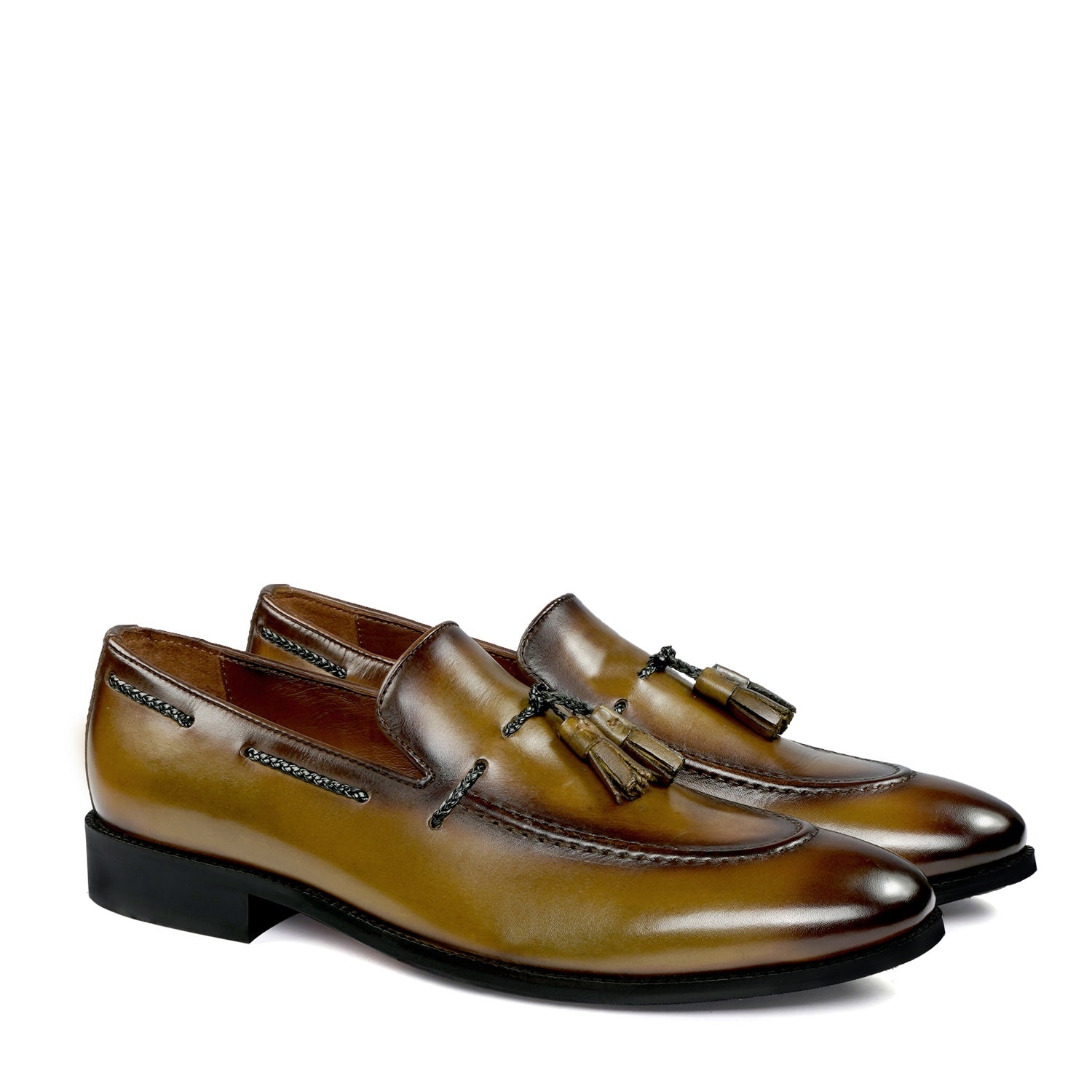 Olive Green Tassel Loafers in Genuine Leather By Brune & Bareskihn