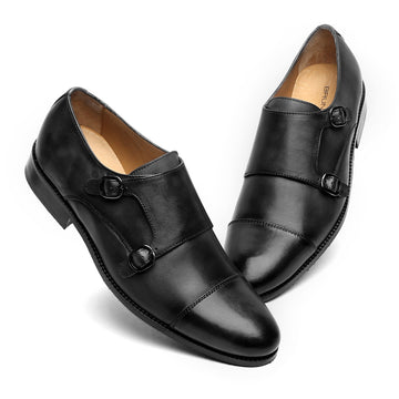 Double Monk Black Genuine Leather Formal Shoes