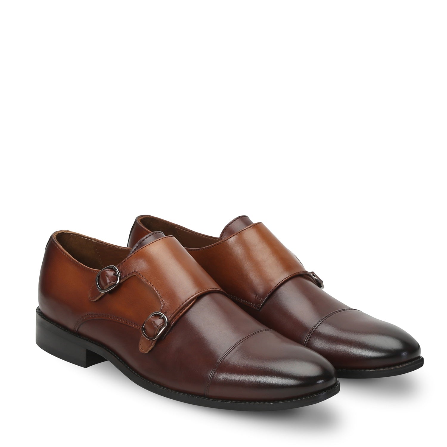 Brown Genuine Leather Monk Shoes By Brune & Bareskin