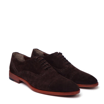 Dark Brown Formal Shoes for Men in Suede Leather