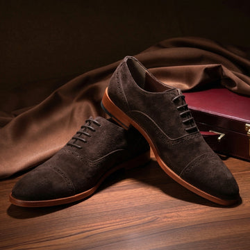 Dark Brown Formal Shoes for Men in Suede Leather