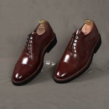 Brown Cap Toe Leather Shoes With Light Weight Sole