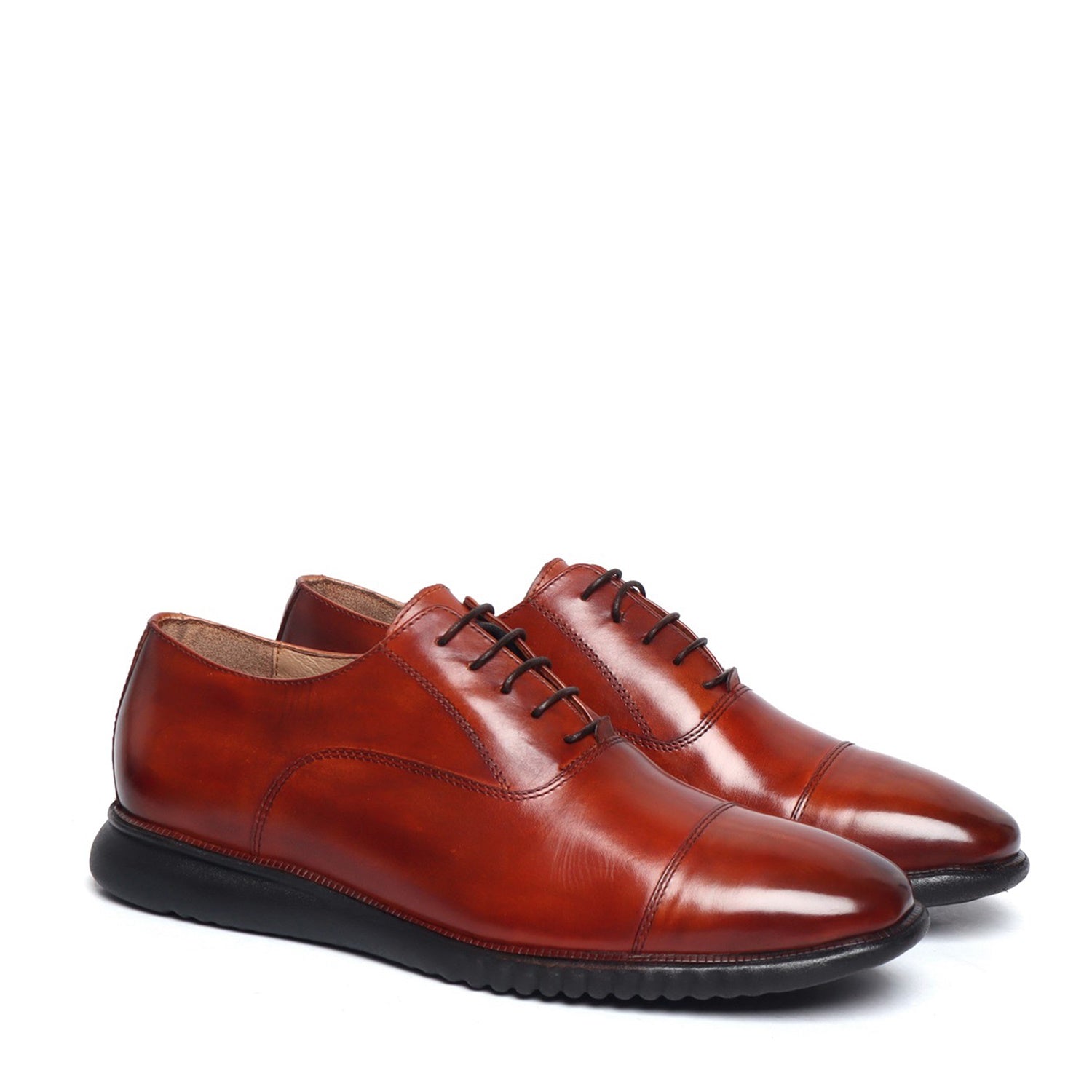 Light Weight Police Uniform Shoe with Sneaker Sole in Cognac Leather