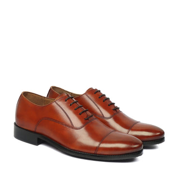 Tan Cap Toe Leather Lace-Up Shoe with Light Weight Sole