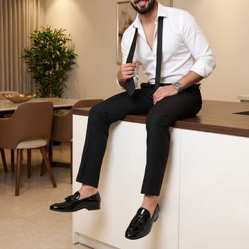 Black Patent Leather Apron Toe Tassel Slip-On Shoes By Brune & Bareskin