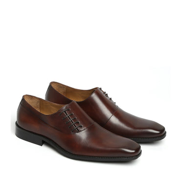 Brune & Bareskin Men Brown Side Lace Squared Toe Leather Oxford Formal Shoes