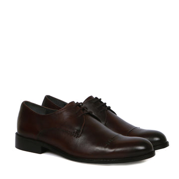 Handmade Dark Brown Toe Cap Men Leather Oxford Formal Shoe By Brune & Bareskin