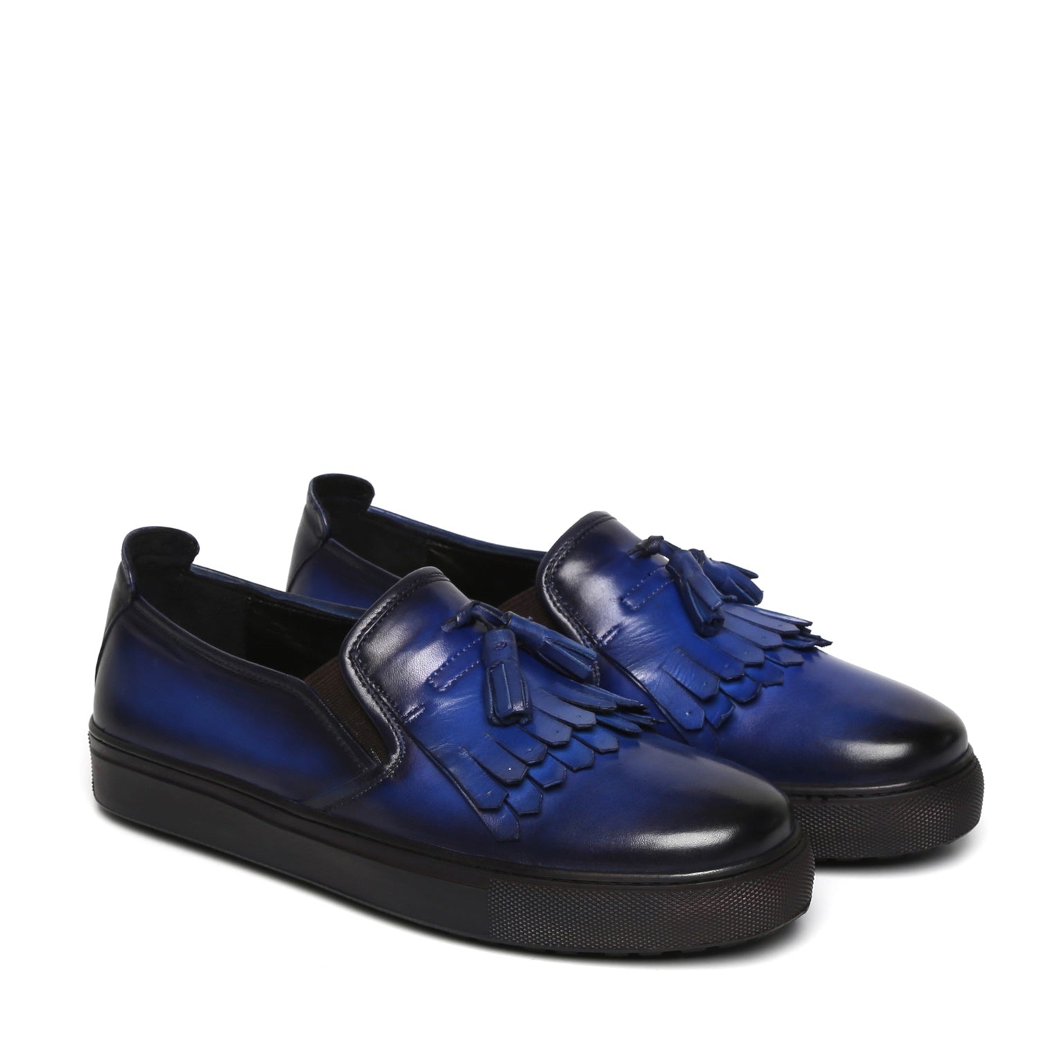 Tassel Fringes Navy Blue Leather Slip-On Men Sneakers By Brune & Bareskin