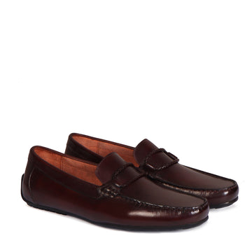 Twisted Dark Brown Leather Rectangular Loop Light Weight Leather Loafer By Brune & Bareskin