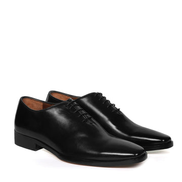 Whole Cut/One-Piece Black Long Tail Leather Oxford Formal Shoes By Brune & Bareskin