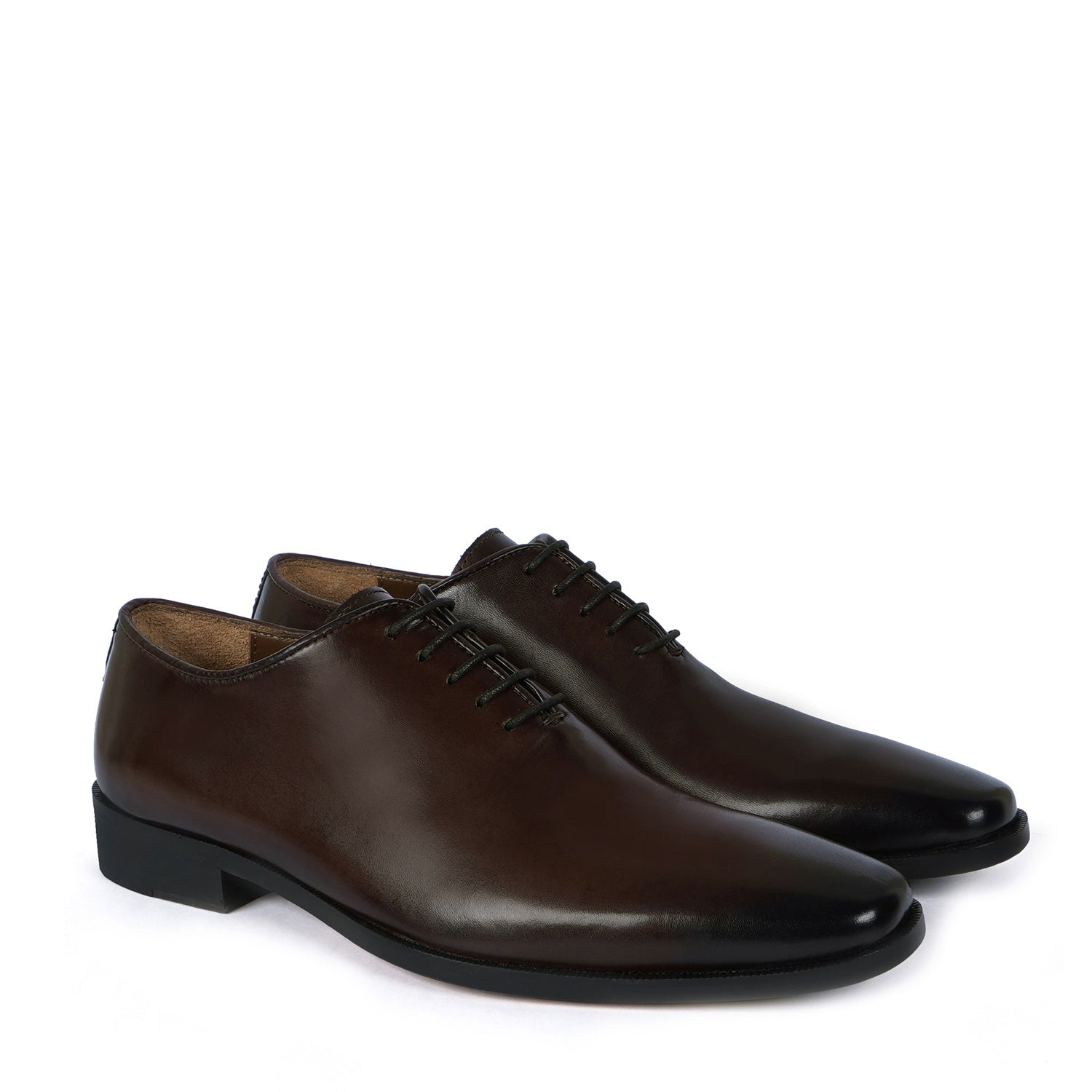 Whole Cut/One-Piece Dark Brown Long Tail Leather Oxford Formal Shoes By Brune & Bareskin