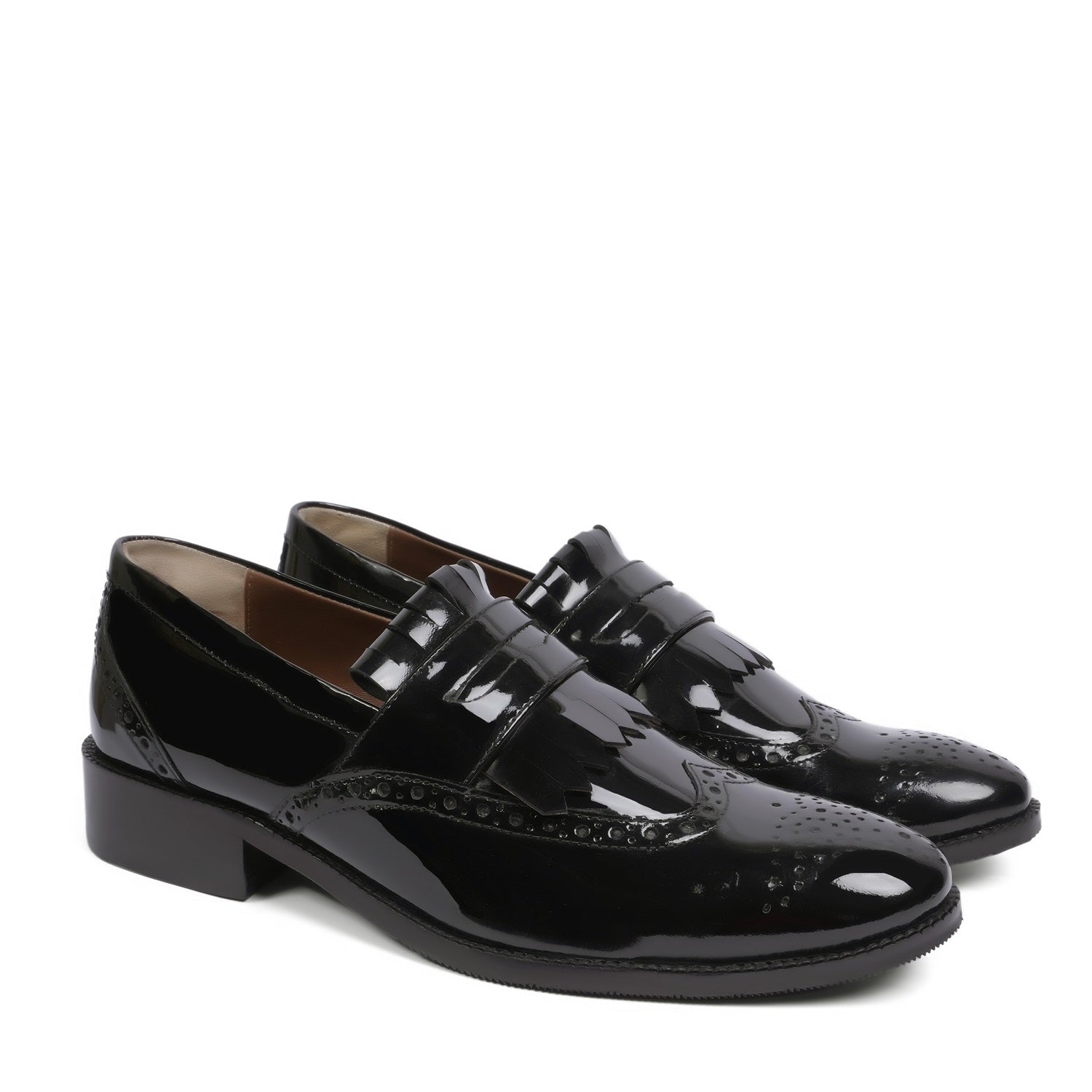 Black Patent Leather Fringes Slip-On
