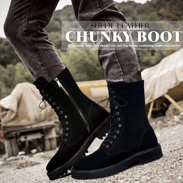 Black Suede Foldable High Ankle Boots