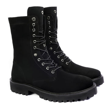 Black Suede Foldable High Ankle Boots