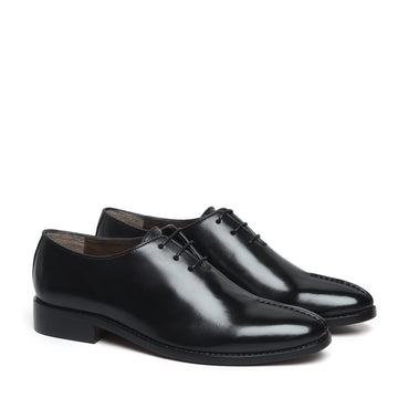 Mid Stitched 3-Lace Oxford Shoe One Piece Whole Cut Black Leather by Brune & Bareskin