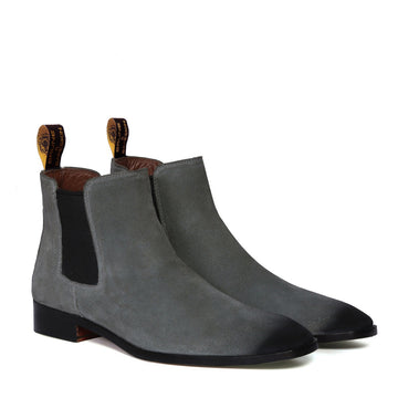 Black Toe Full Grey Suede Leather Chelsea Boots