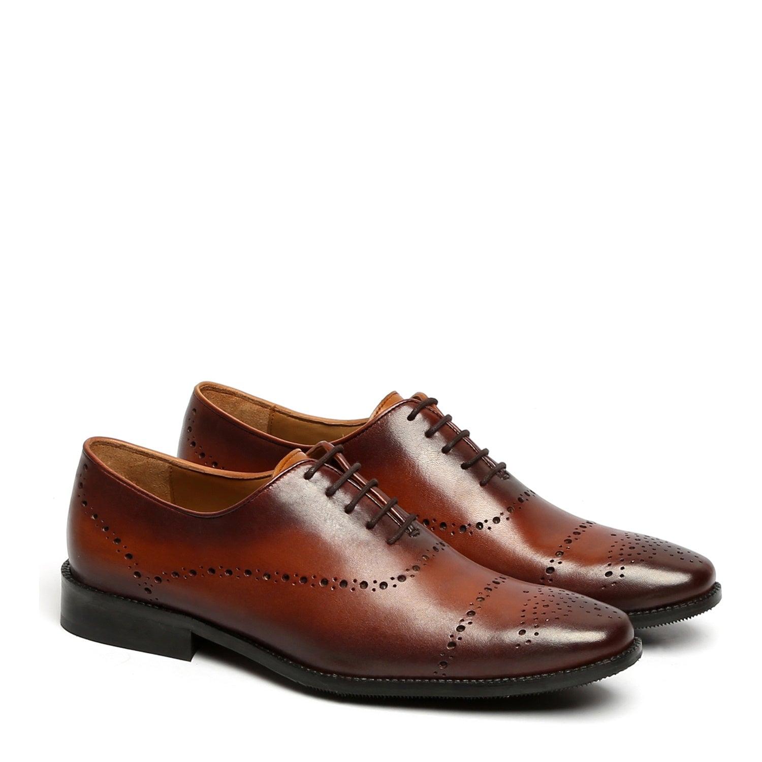 BROWN FULL BROGUE PUNCH LEATHER OXFORD SHOES BY BRUNE & BARESKIN