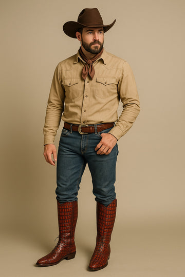 Perfect Cuban Heel Horse Riding Jockey Boots in Smokey Finish Deep Cut Cognac Stitched Leather By Brune & Bareskin