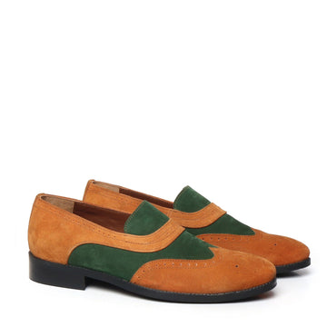 Sassy Green Orange Suede Leather Slip-Ons by Brune & Bareskin