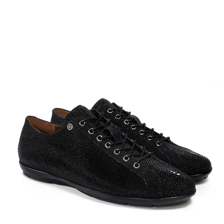 Black Caviar Stingray Fish Leather Sleek Look Sneakers