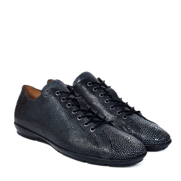 Light Weight Lace-Up Sneaker in Exotic Stingray Fish Leather