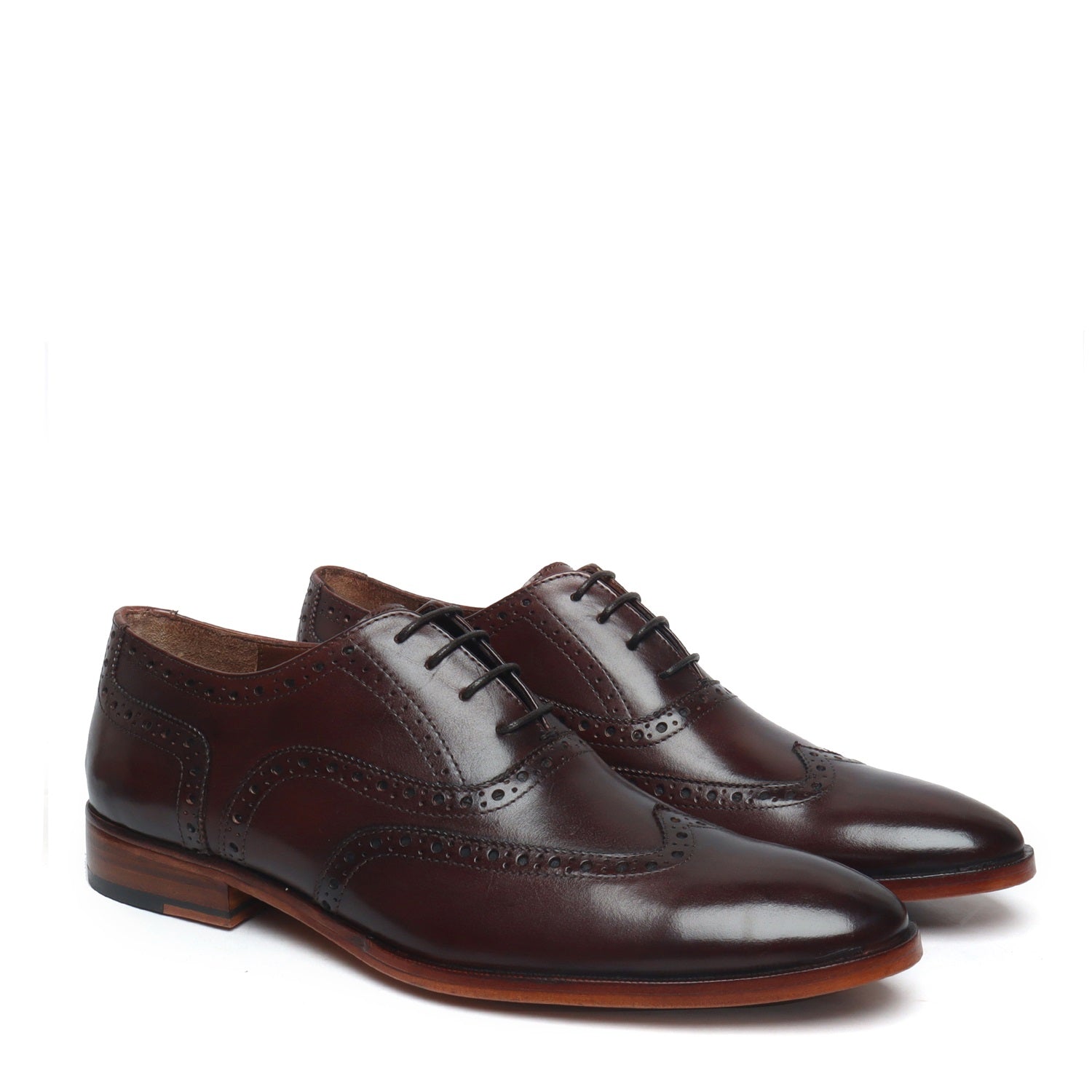 Oxford Lace-Up Shoe In Dark Brown Leather With Punching Brogue Design