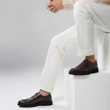 Brown Full Wingtip Brogue Oxfords Leather Lace-Up Chunky Sole Shoes