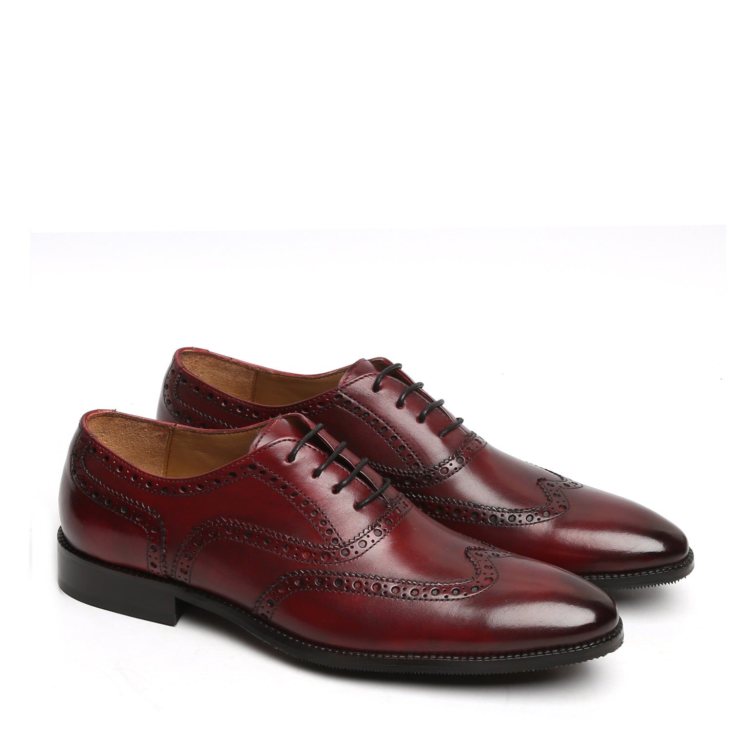 Wine Leather Oxford Shoe With Punching Brogue Design