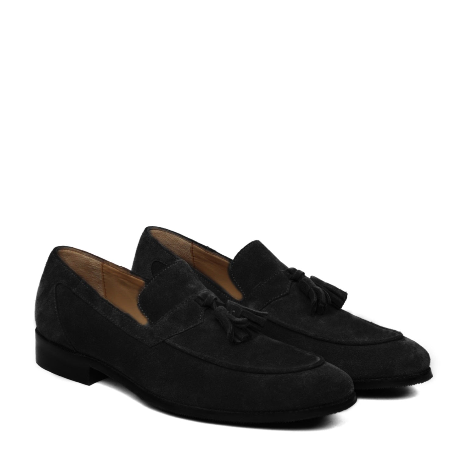 Apron Toe Tassel Slip-On Shoes For Men in Black Suede Leather