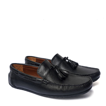 Textured Leather Black Moccasins Loafer