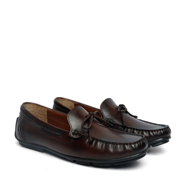 Dark Brown Leather Bow Loafers