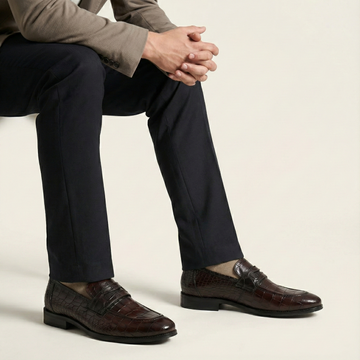 Stitched Loafers Dark Brown Cut Croco Leather