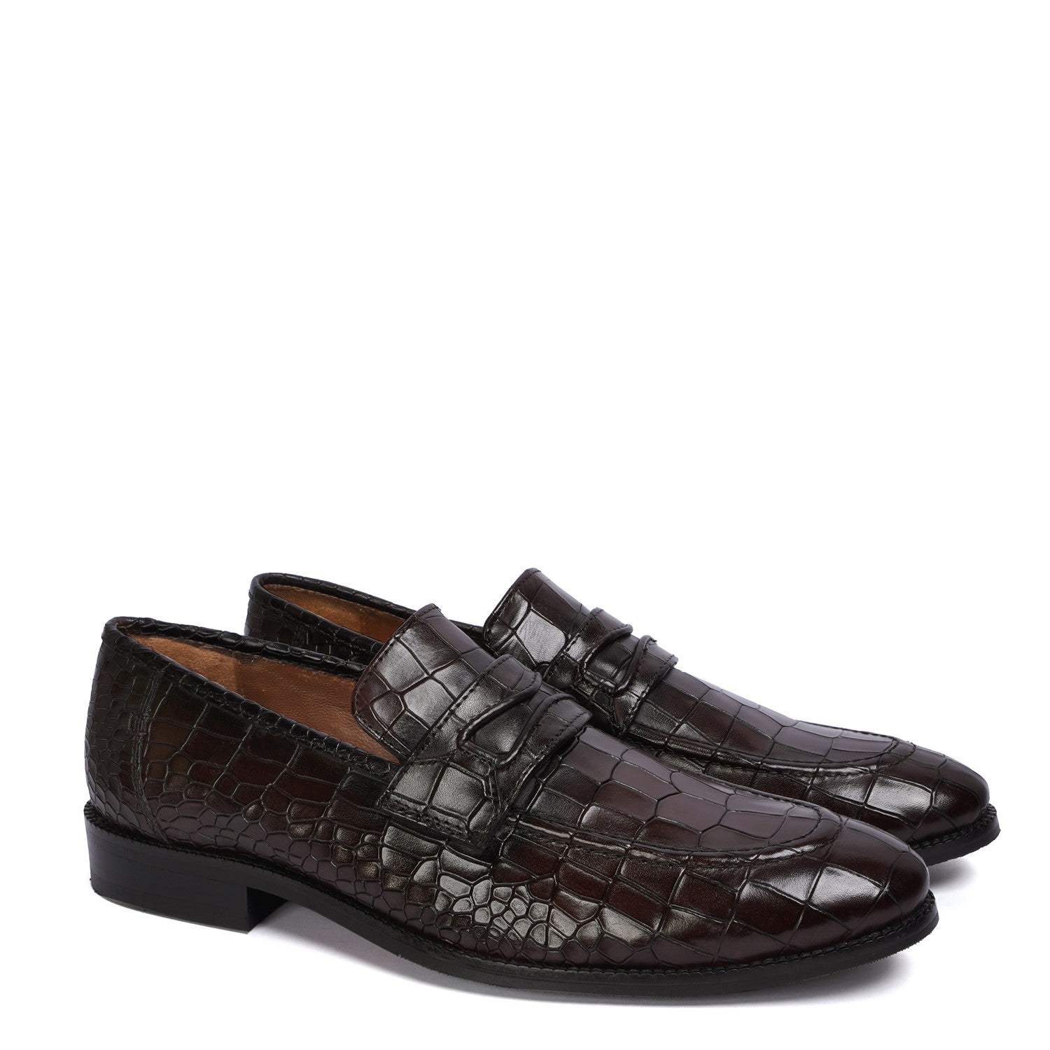 Stitched Loafers Dark Brown Cut Croco Leather