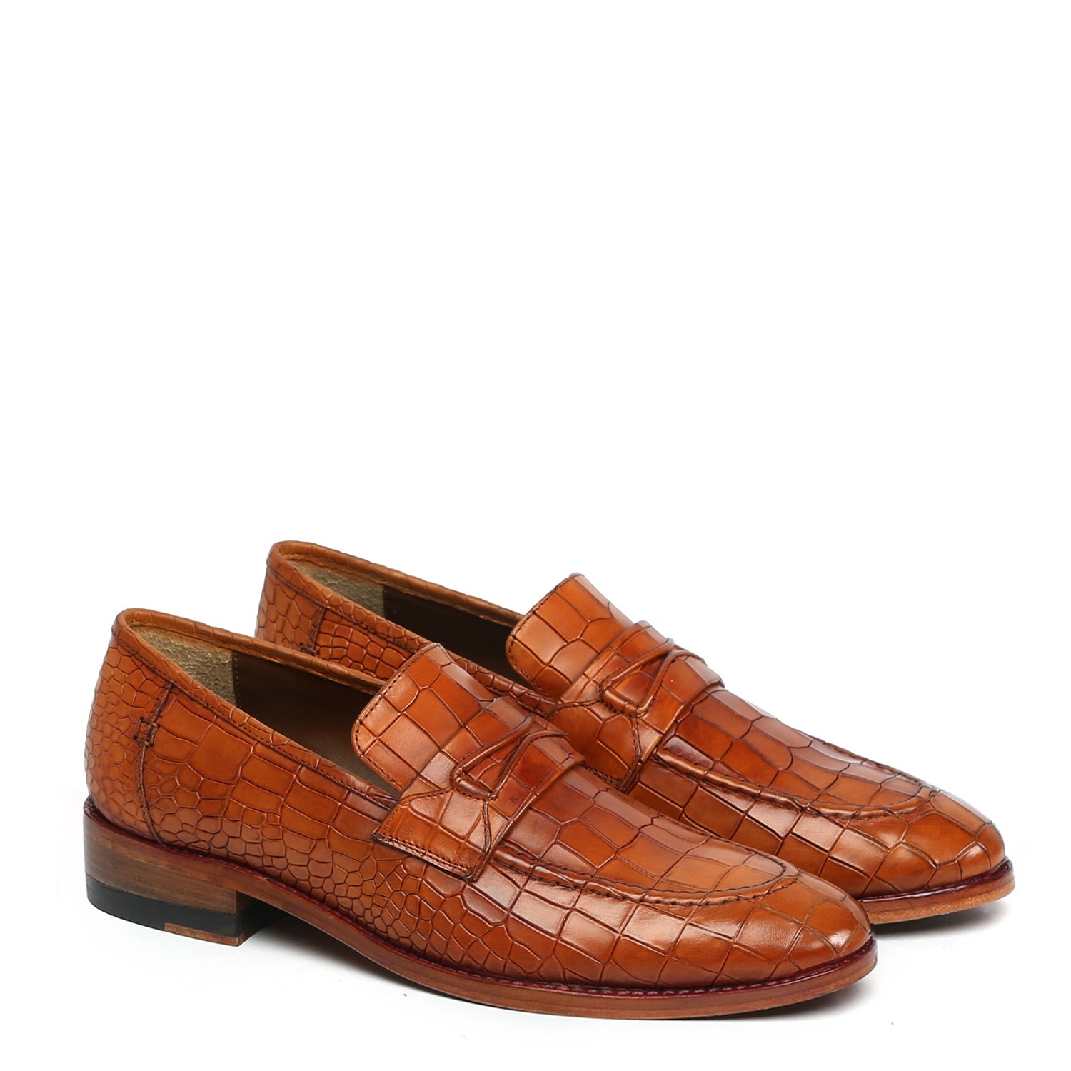 Tan Mod Look Loafers Deep Cut Leather with Leather Sole