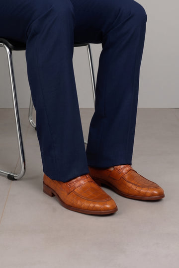 Tan Mod Look Loafers Deep Cut Leather with Leather Sole
