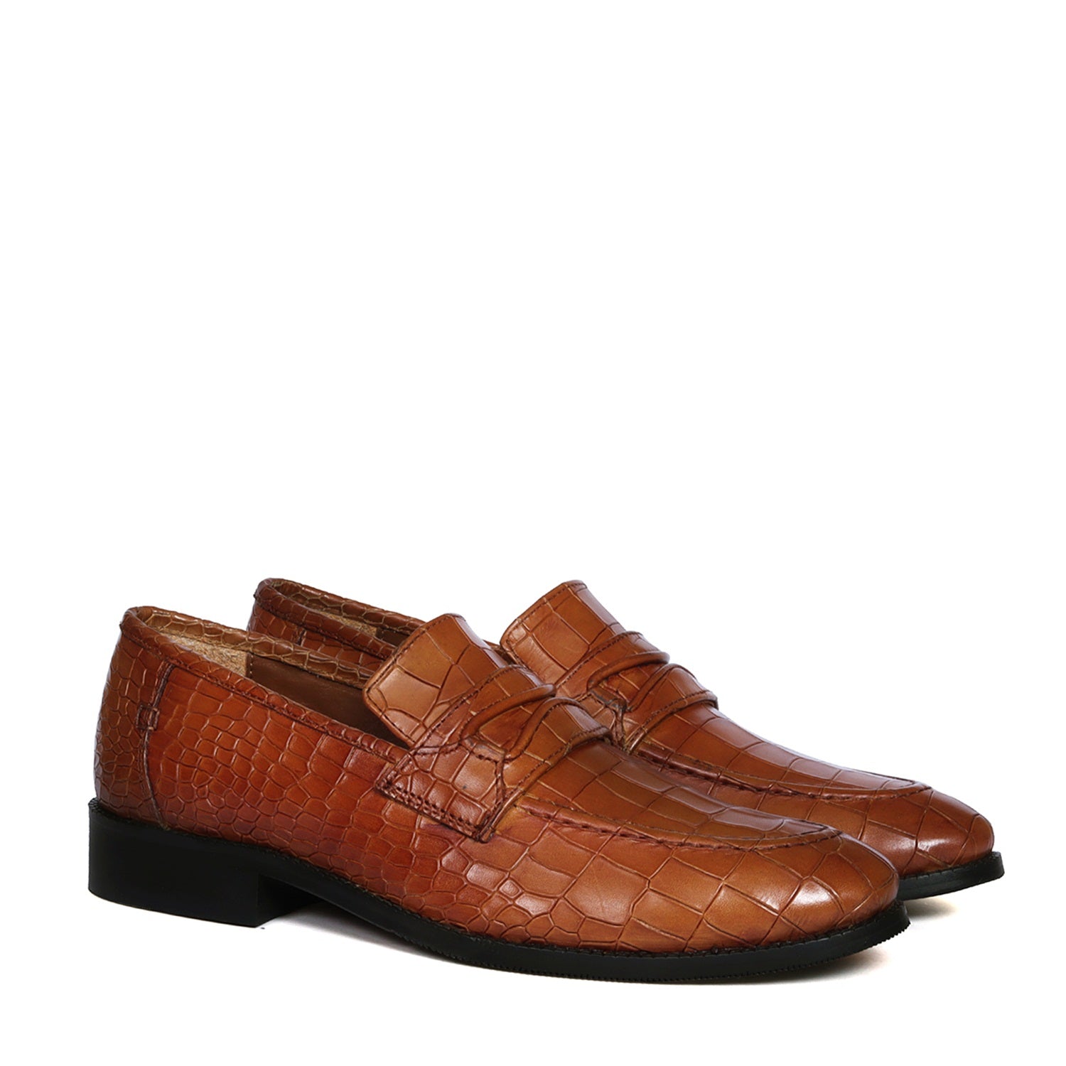Mod Look Tan Deep Cut Leather Loafer With Rubber Sole