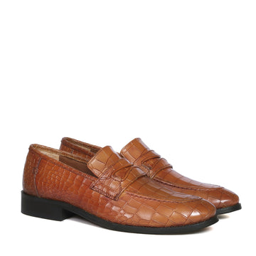 Tan Mod Look Loafers Deep Cut Leather with Leather Sole