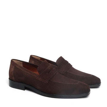Dark Brown Suede Leather Sleek Look Squared Apron Toe Formal Slip-On by Brune & Bareskin