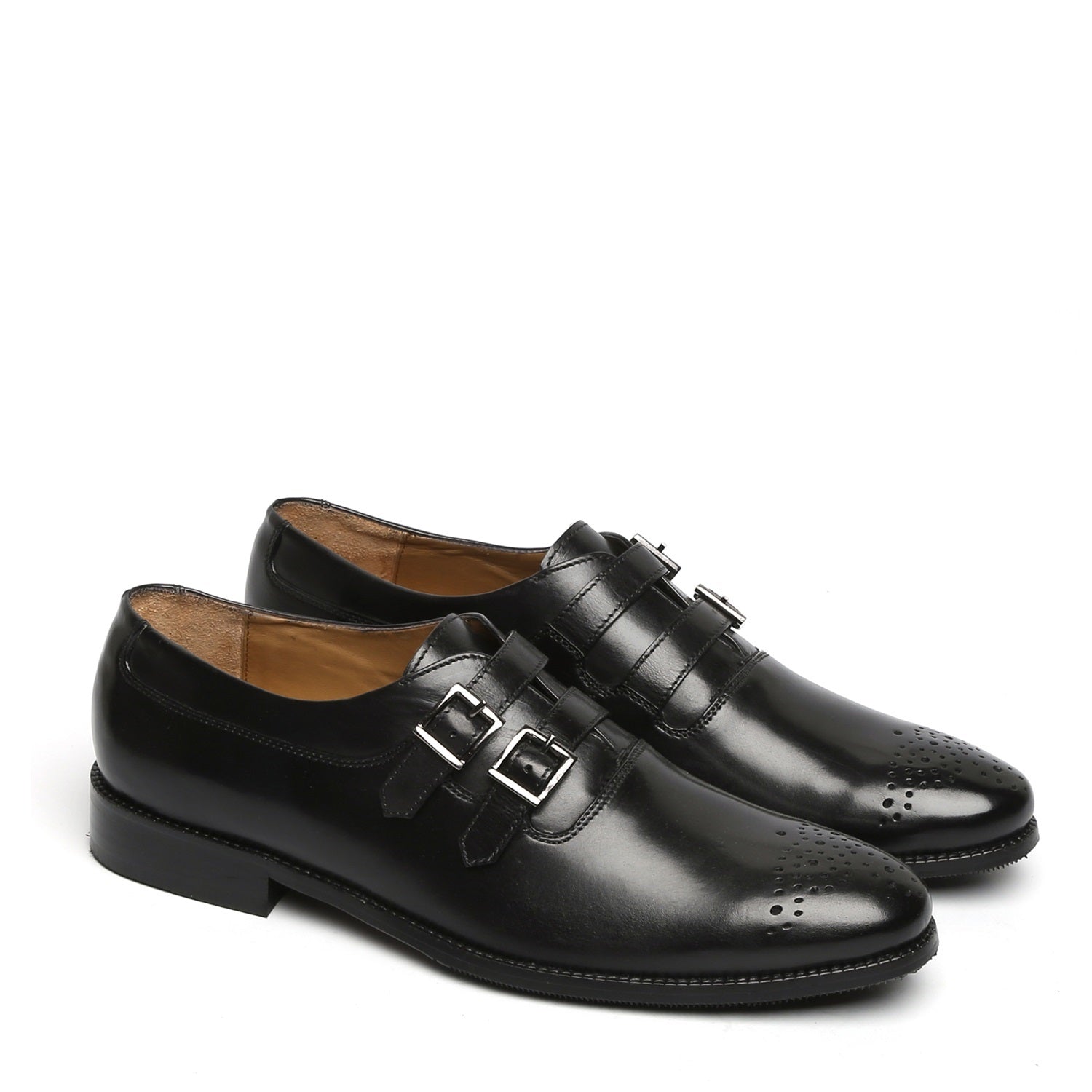 BLACK PARALLEL DOUBLE MONK STRAPS LEATHER FORMAL SHOES BY BRUNE & BARESKIN