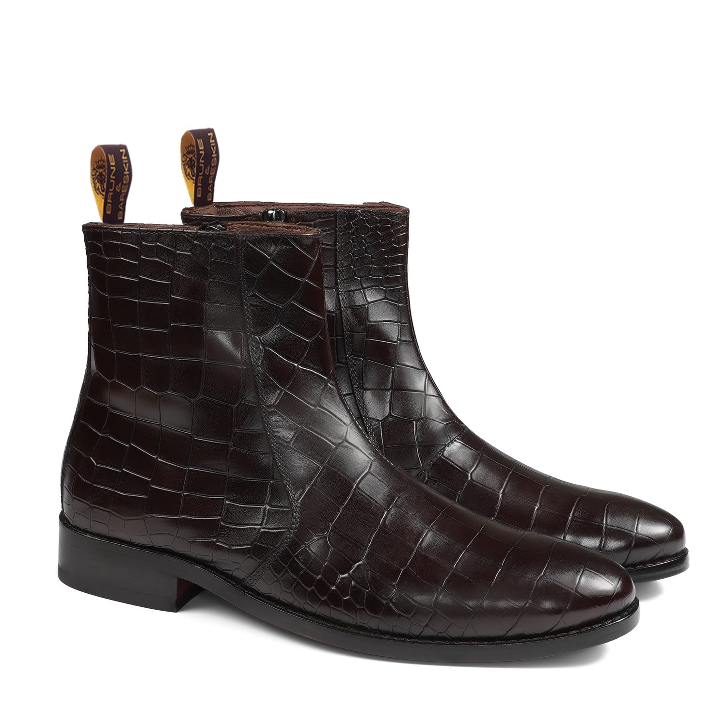 Dark Brown Deep Cut Croco Chelsea Boots For Men