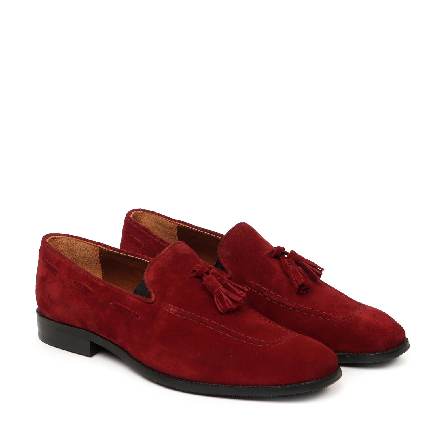 Men's Red Suede Leather Apron Toe Tassel Slip-ons by Brune & Bareskin