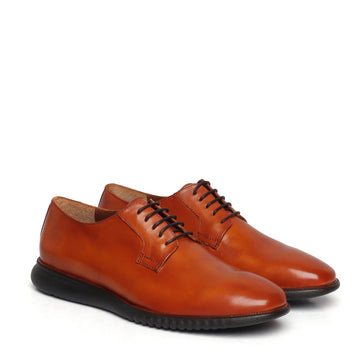 Light Weight Formal Shoes in Orangish Tan Leather With Black Sole