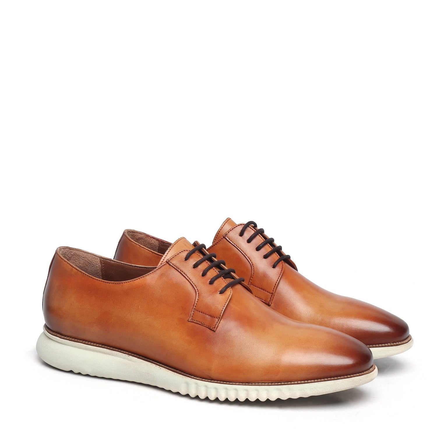 Tan Leather Formal Shoes in Genuine Leather with White Sole By Brune & Bareskin
