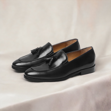 Black Leather Tassel Men Slip-On Formal Shoes