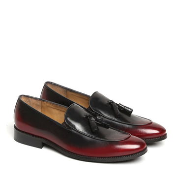 Tassel Slip-On Formal Shoe in Wine-Black Brushed Off Genuine Leather