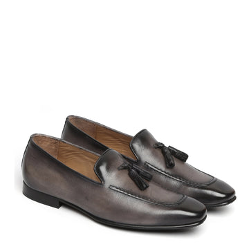 Smokey Grey Tassel Leather Slip-On Shoes